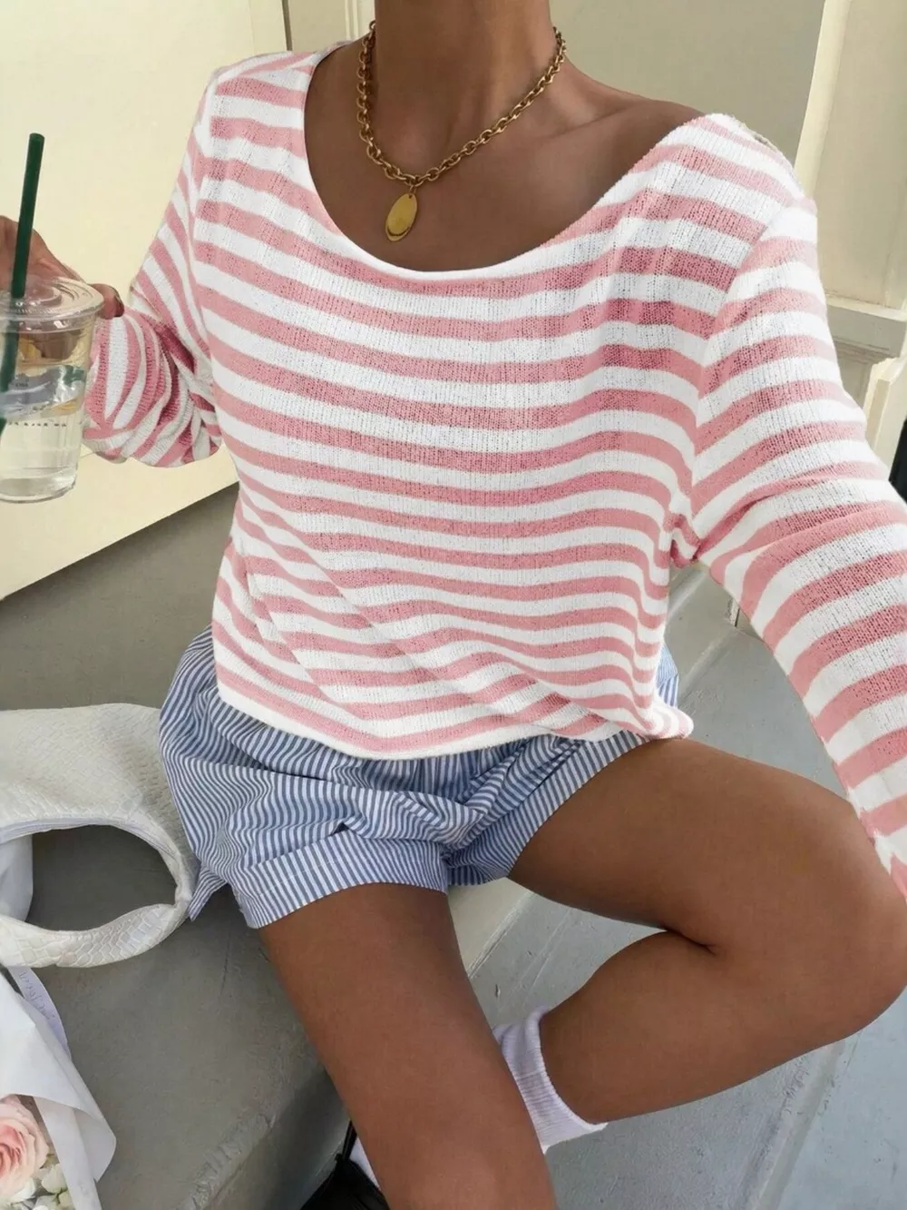 Boat Neck Striped Long Sleeve T-Shirt, image 14