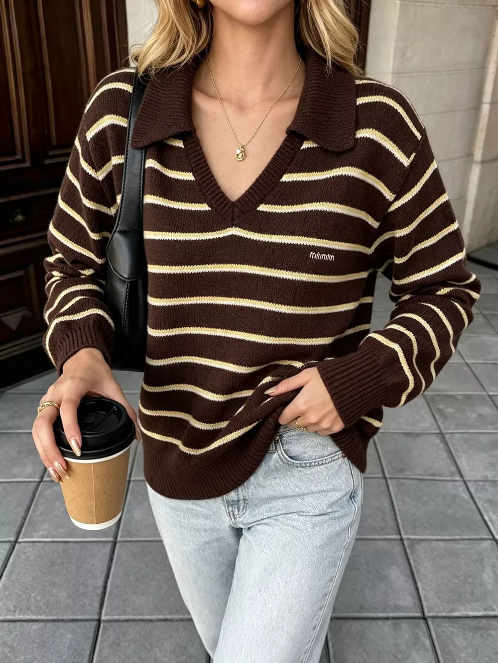 Vintage Striped Polo Collar Sweater, image 4