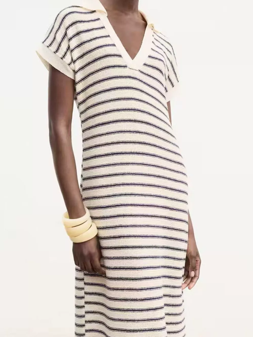 Striped Slit Short Sleeve Maxi Dress, image 7