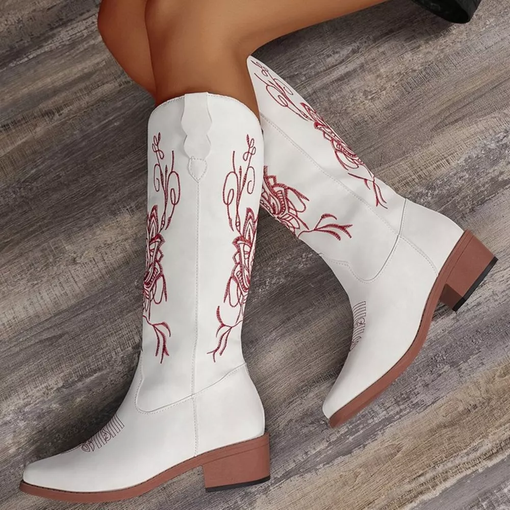 Embroidered Block Heels Boots, image 11