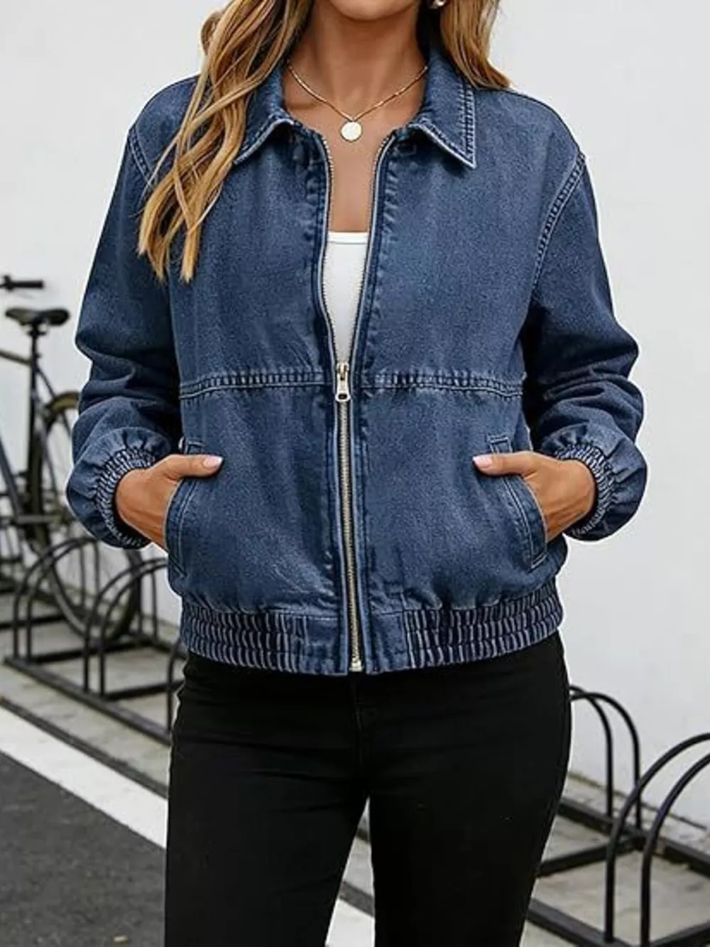 Classic Zip-Up Denim Jacket, image 2