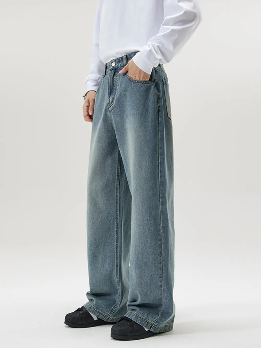 Men's Full Size Vintage Wash Wide Leg Jeans Plus Size, image 3