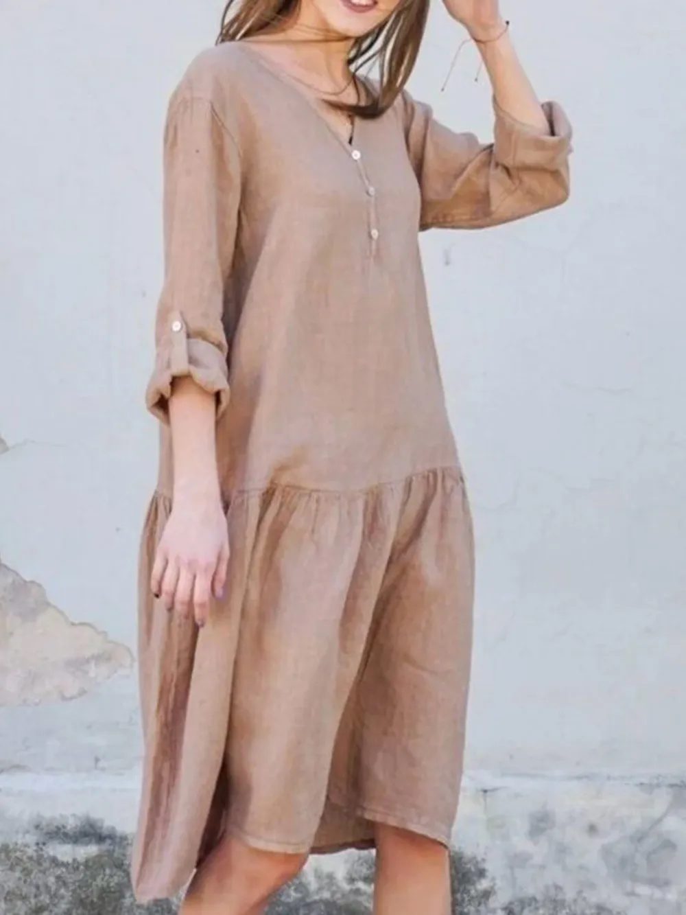 V-Neck Tiered Button Front Dress, image 6