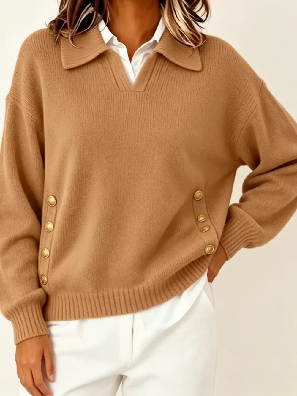 Chic Collared Decor-Button Sweater, image 10