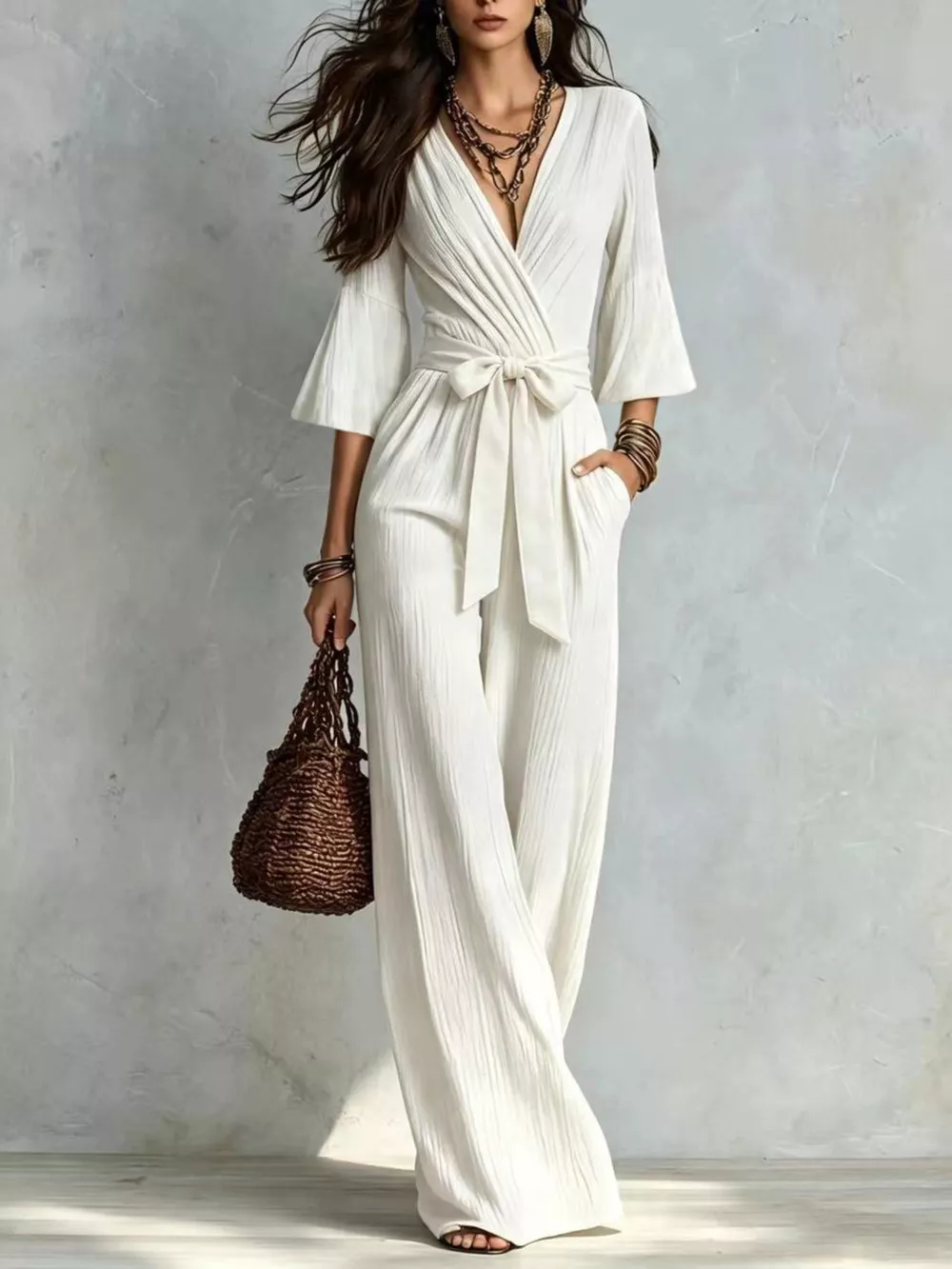 Pleated Wide-Leg Jumpsuit with Tie-Waist, image 9
