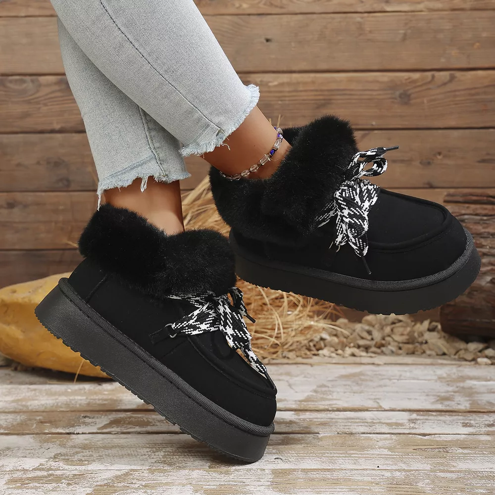 Plush Faux Fur Lined Platform Boots with Ribbon Lacing, image 5