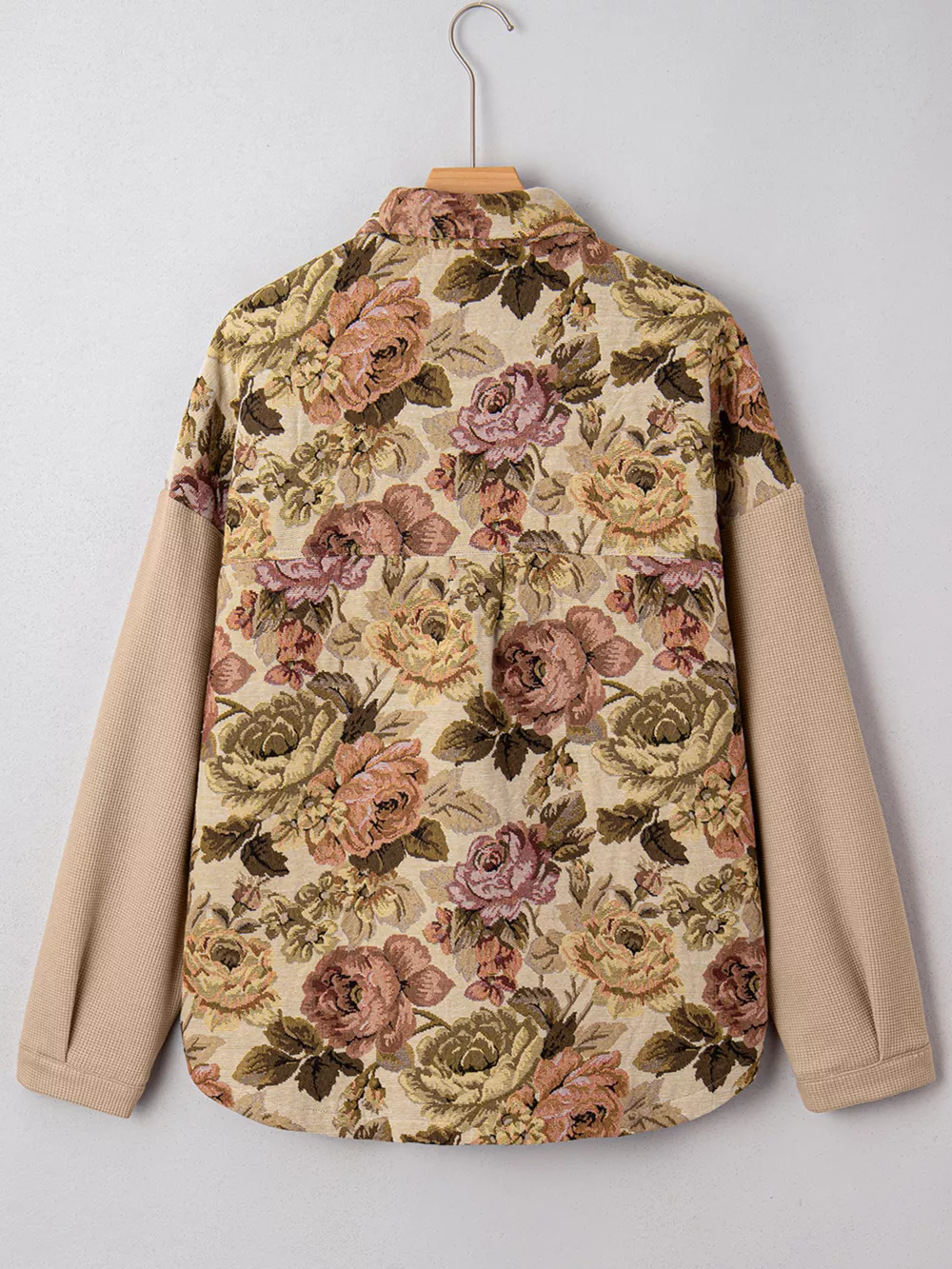 Floral Waffle Knit Patchwork Chest Pockets Buttoned Jacket, image 13