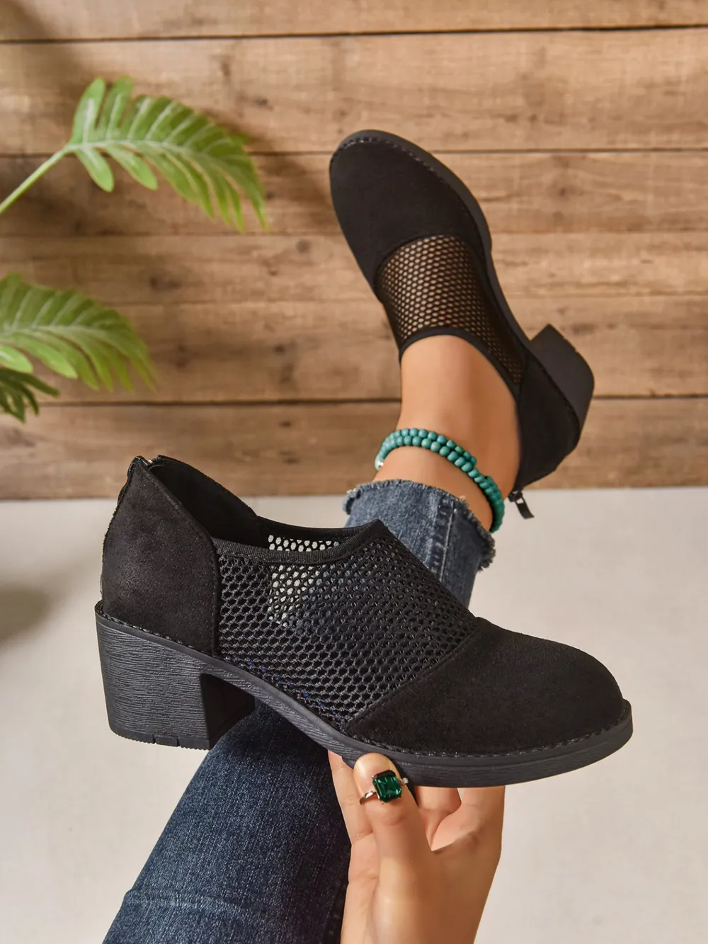 Mesh Panel Block Heel Pumps, image 3