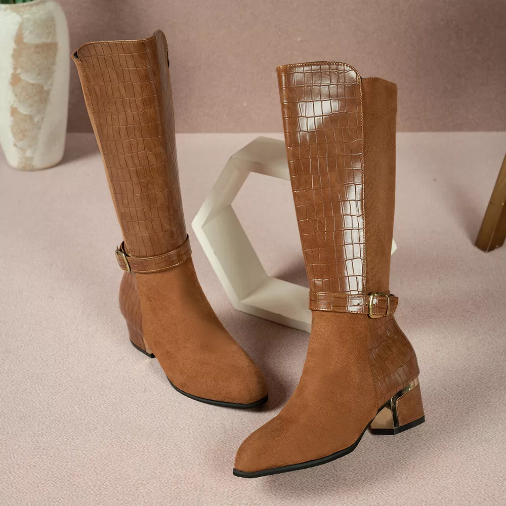 Crocodile Texture Knee-High Boots, image 8