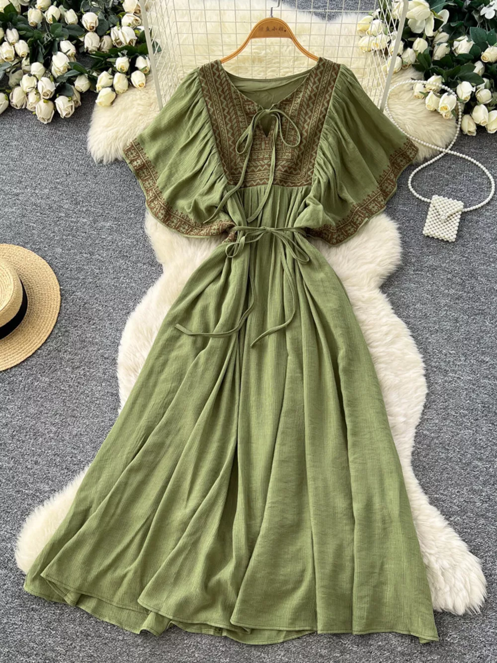 Tie Neck Short Sleeve Dress, image 2