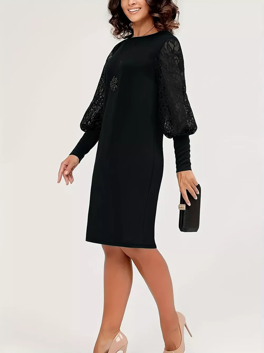 Lace Lantern Sleeve Dress, image 2