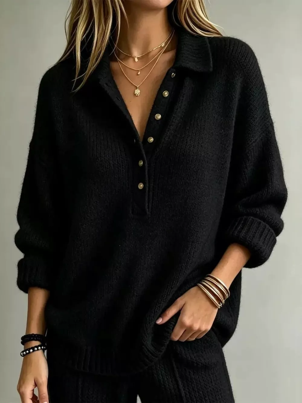 Button Detail Dropped Shoulder Sweater, image 3