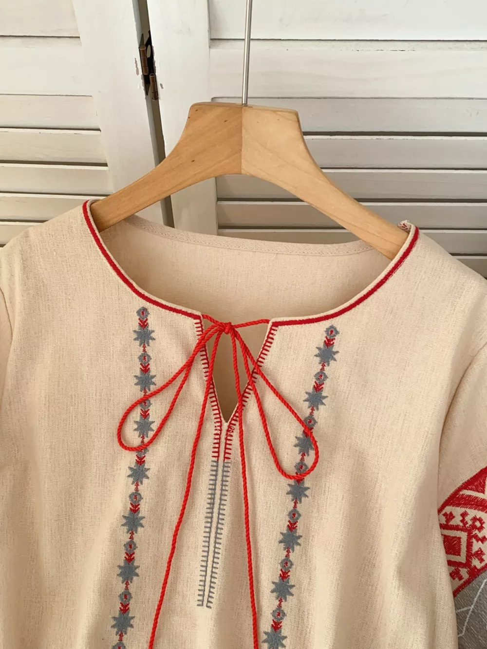 Embroidered Tie Neck Blouse, image 4