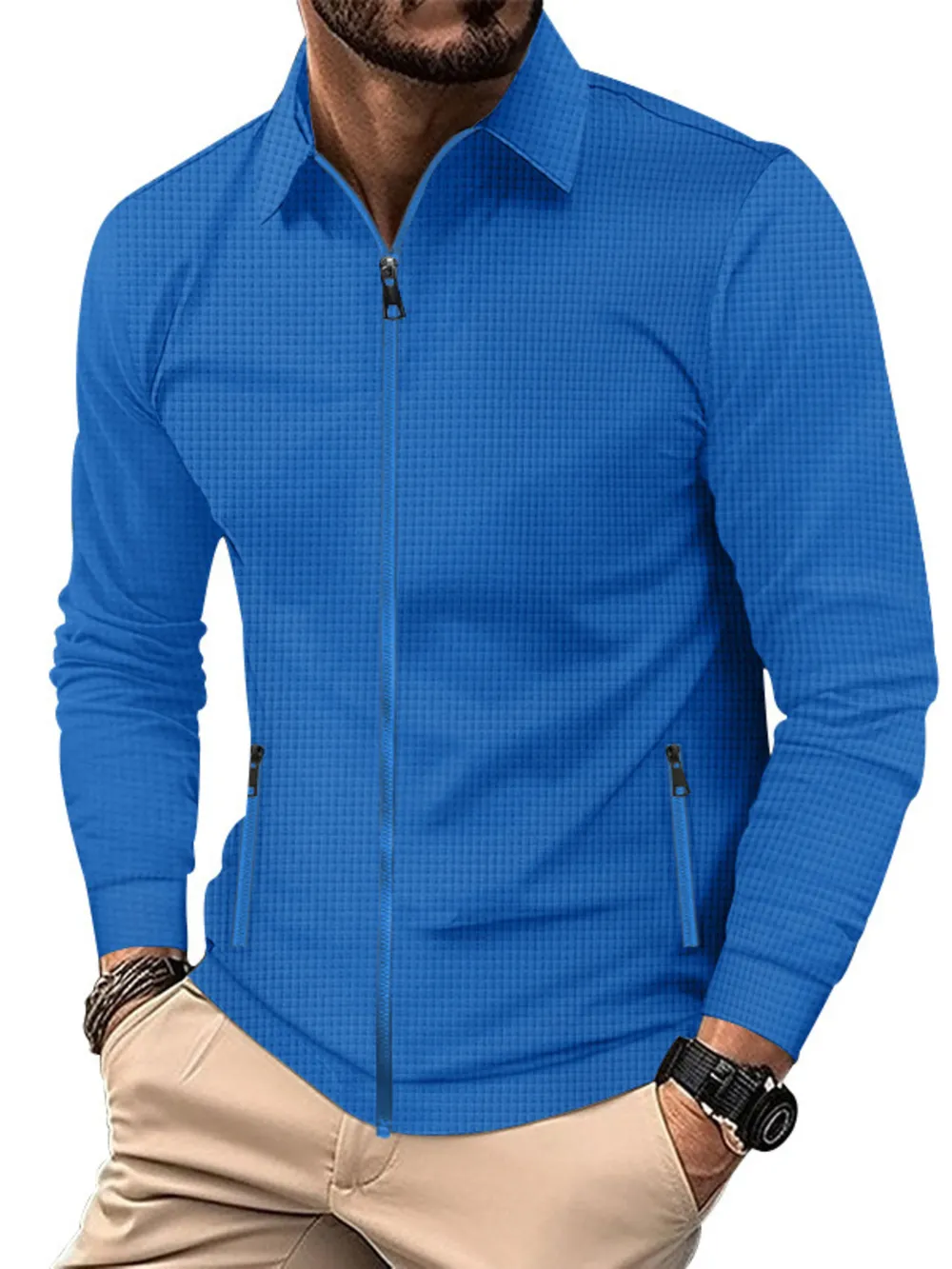 Men's Full Size Waffle Knit Zip Up Jacket Plus Size, image 5