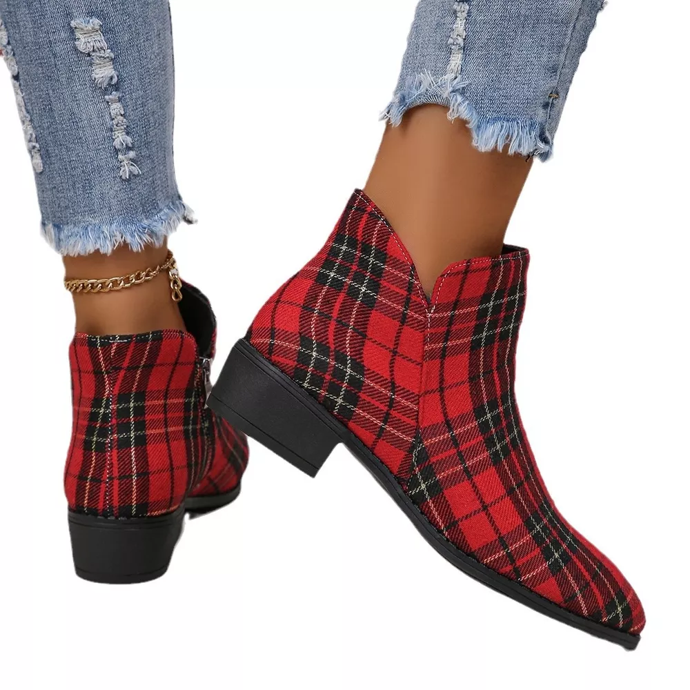 Plaid Point Toe Ankle Boots, image 6
