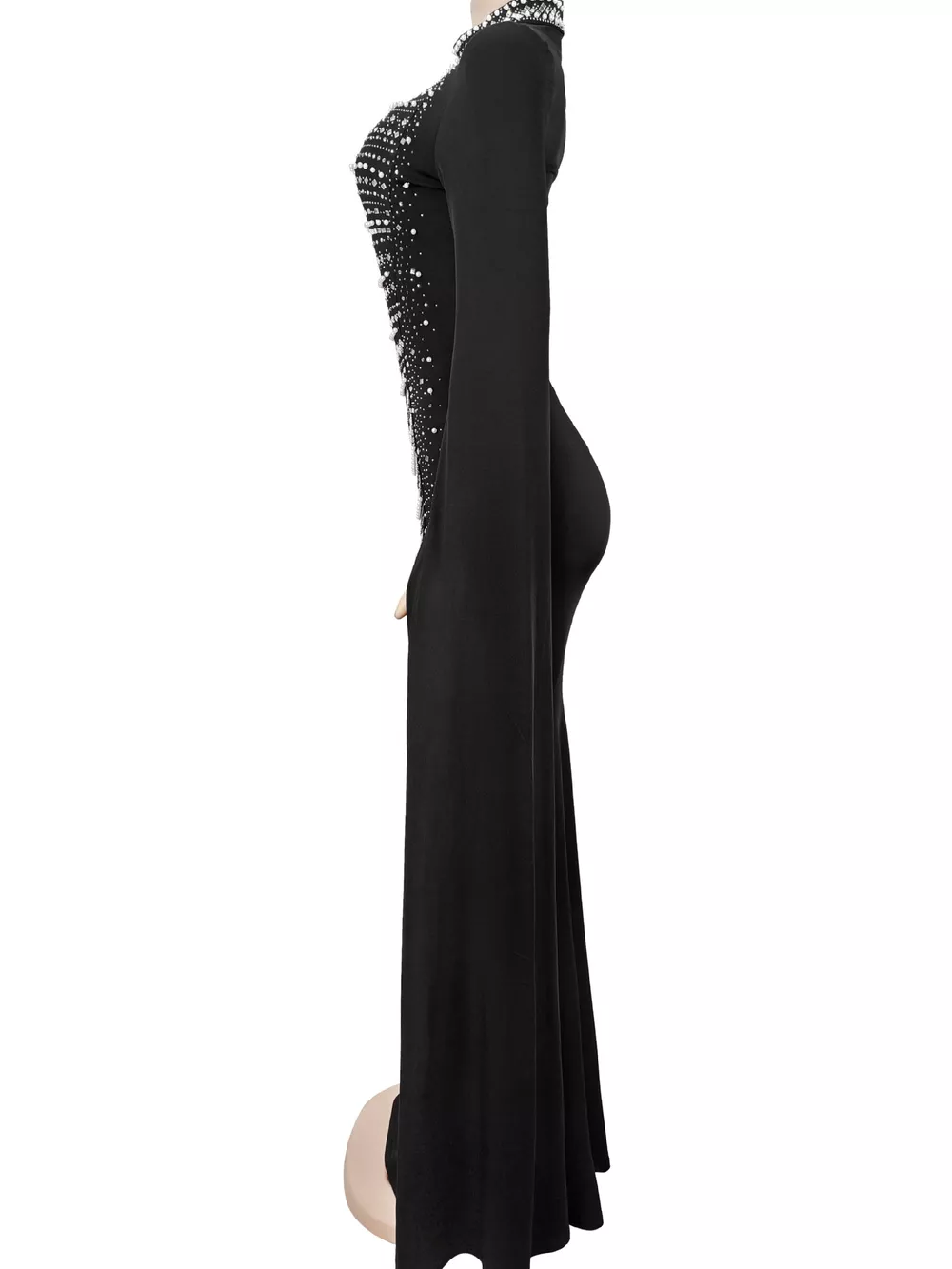 Rhinestone Slit Flare Sleeve Cape Maxi Dress, image 6