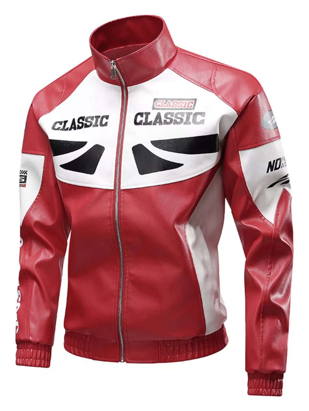 Men's Plus Size Stand Collar Leather Moto Jacket, image 5
