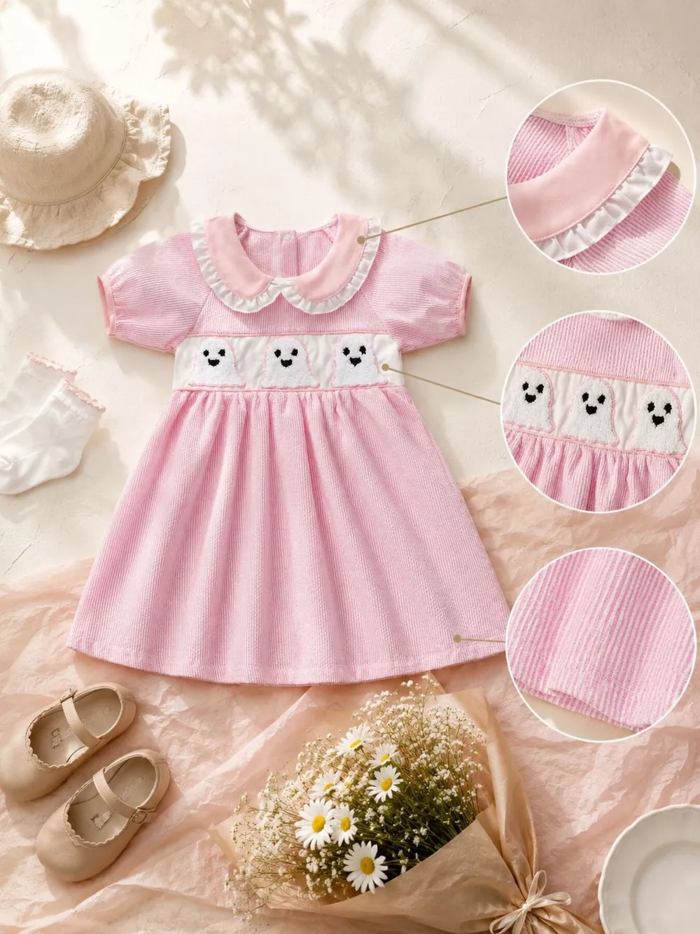 Children's Halloween Ghost Smocked Gingham Dress, image 6