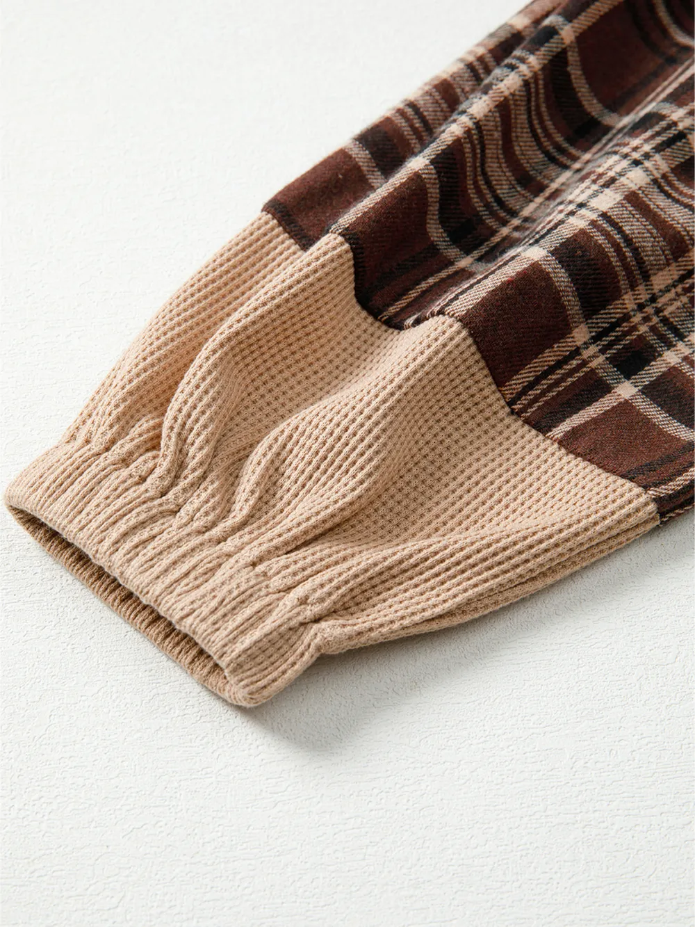 Plaid Patchwork Long Sleeve Hooded Top, image 7
