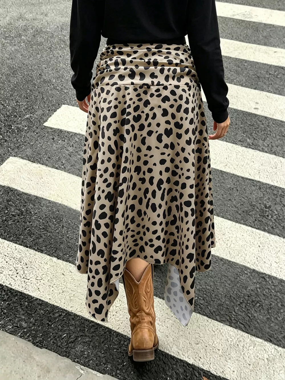 Leopard Print Asymmetrical Hem Midi Skirt, image 6