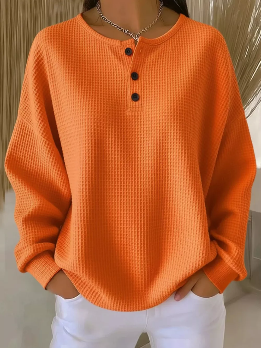 Full Size Waffle Knit Half Button T-Shirt Plus Size, image 11