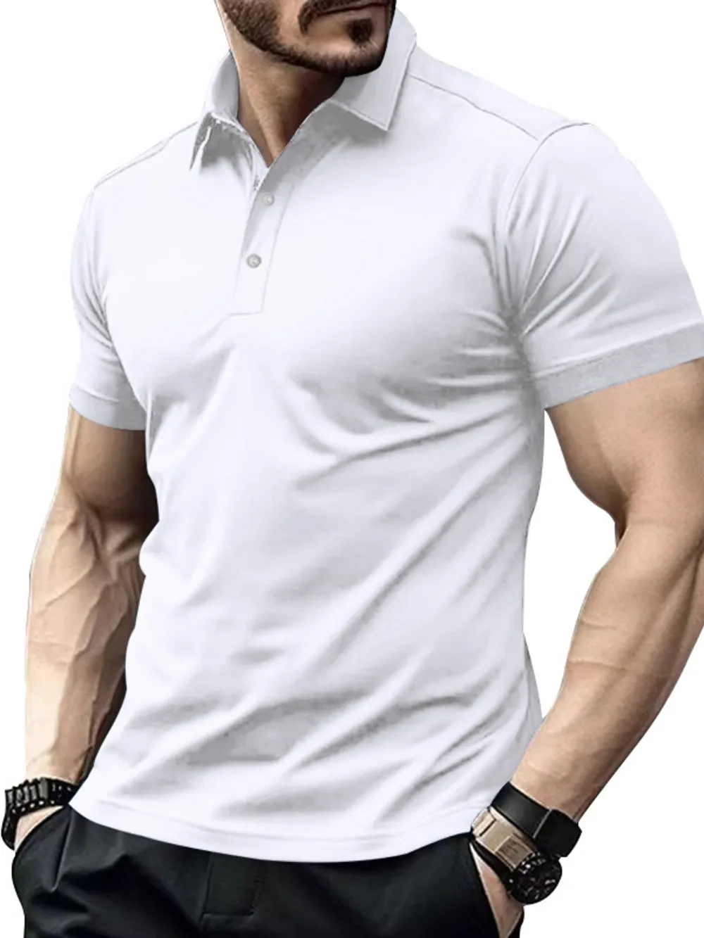 Men's Full Size Button Detail Short Sleeve Polo Plus Size, image 4