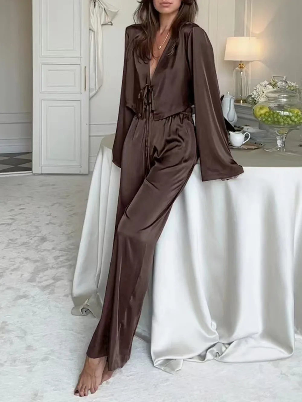 Tie-Front Crop Top and Pants Set, image 4