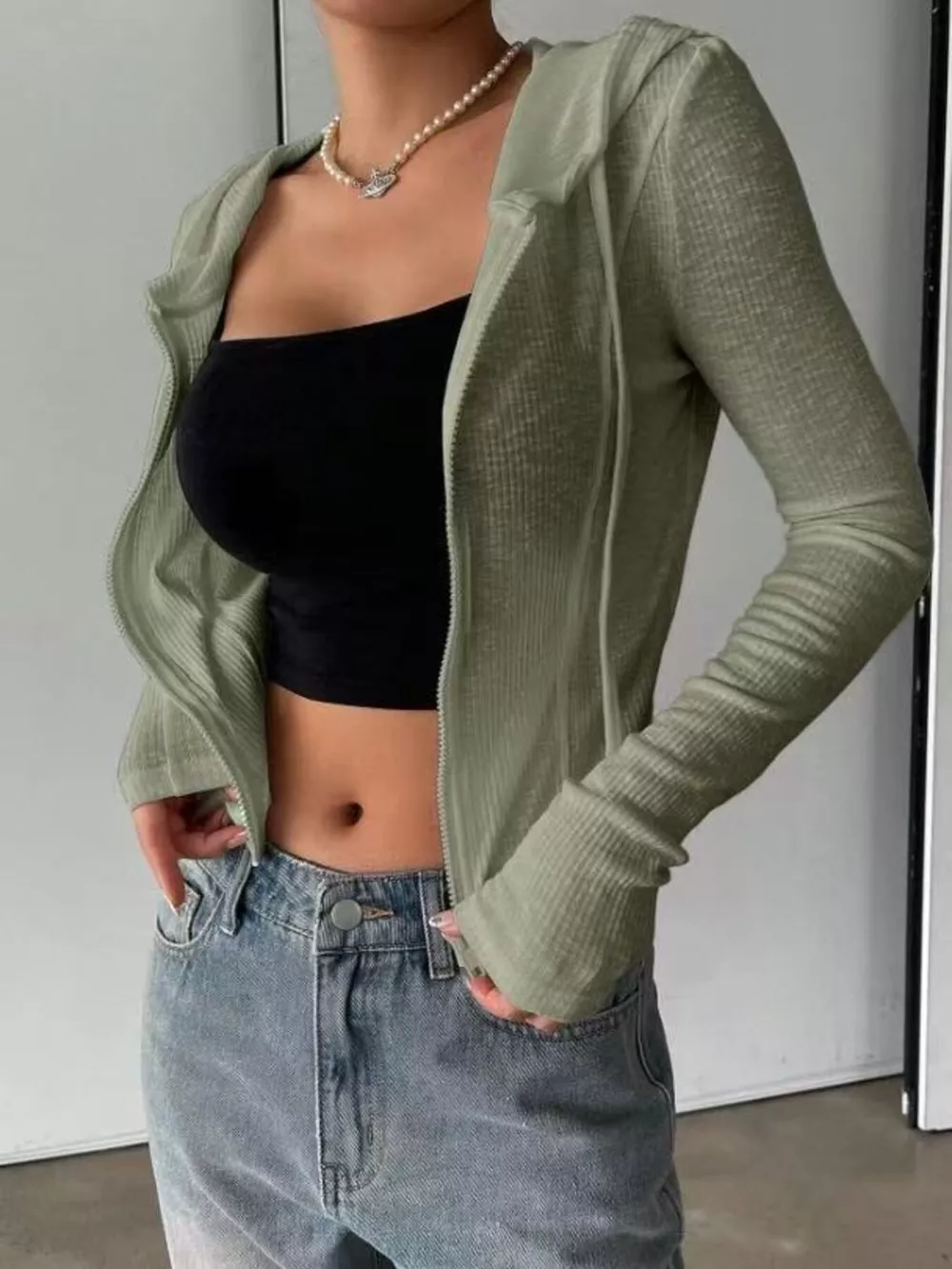 Ribbed Knit Cropped Zip-Up Outerwear, image 25