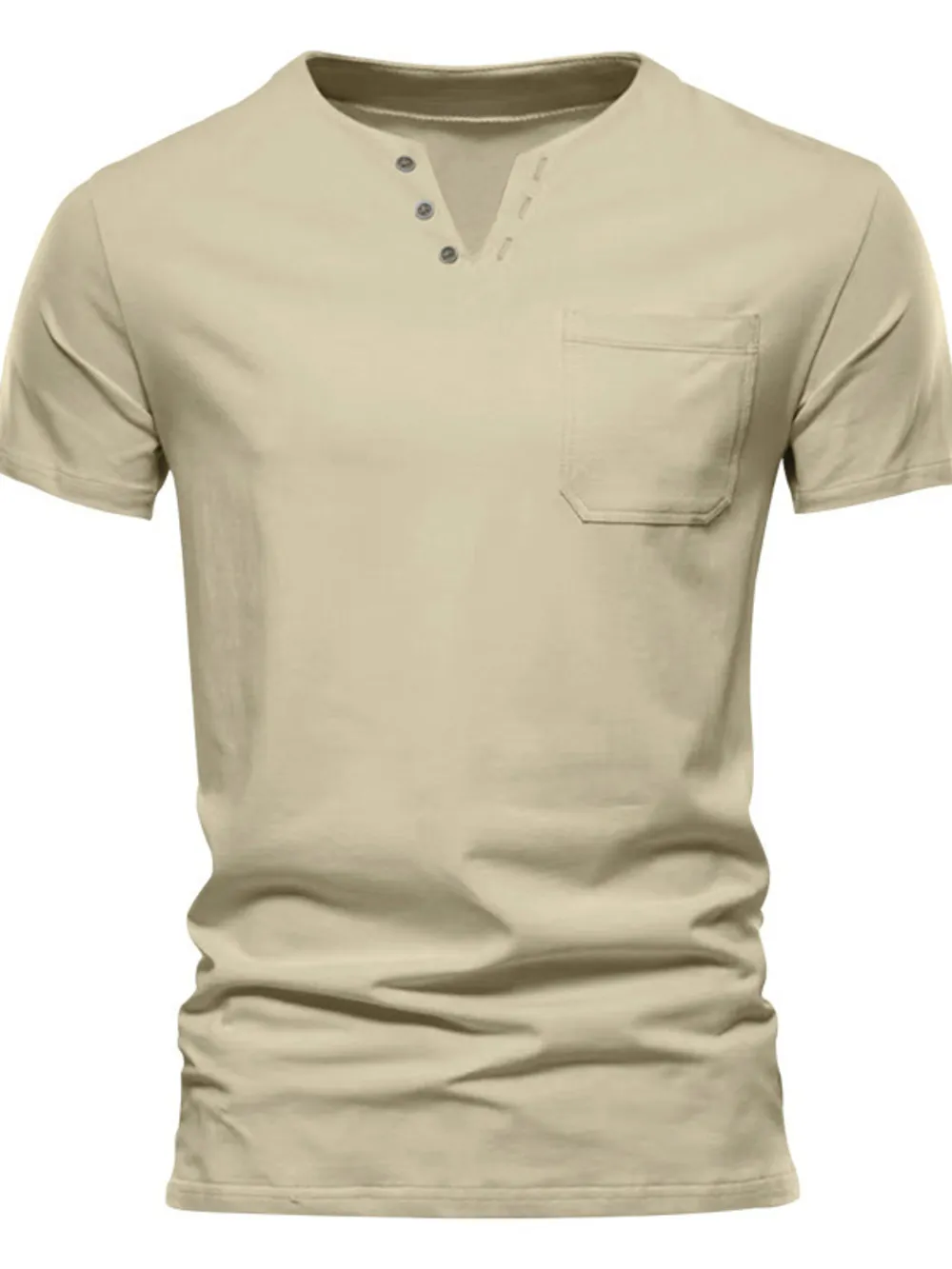 Men's Full Size Notched Henley T-Shirt with Chest Pocket Plus Size