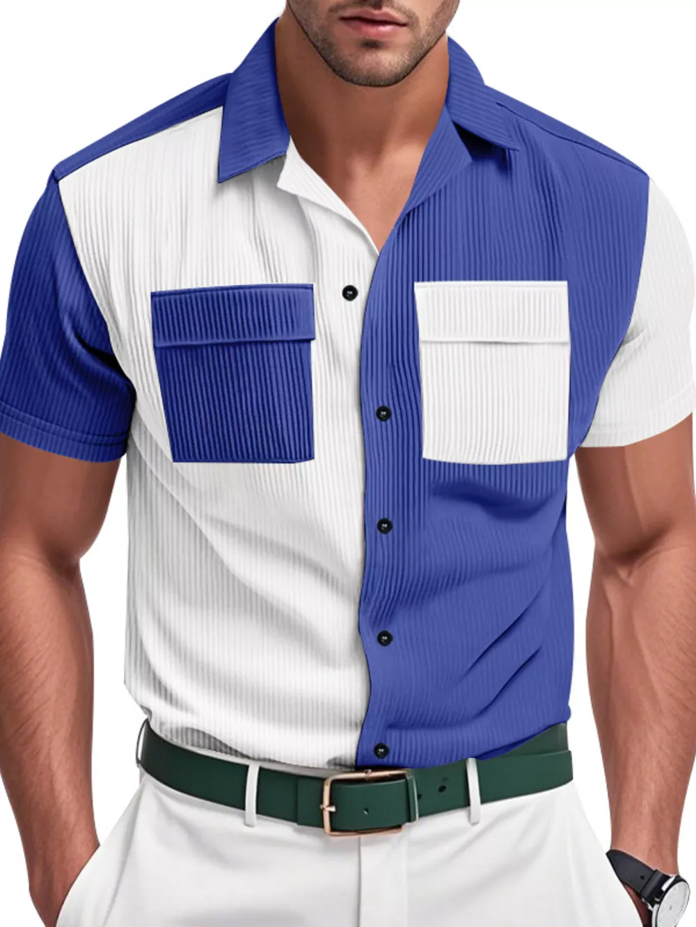 Men's Full Size Two-Tone Textured Short Sleeve Shirt Plus Size, image 11