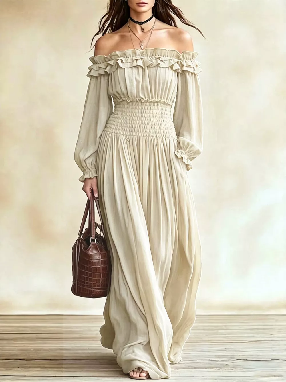 Full Size Off-Shoulder Ruffled Maxi Dress with Smocked Waist Plus Size