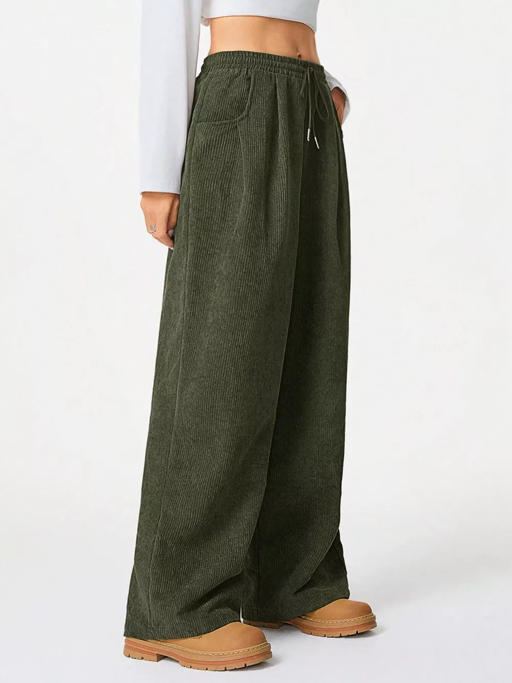Relaxed Fit Corduroy Pants with Drawstring