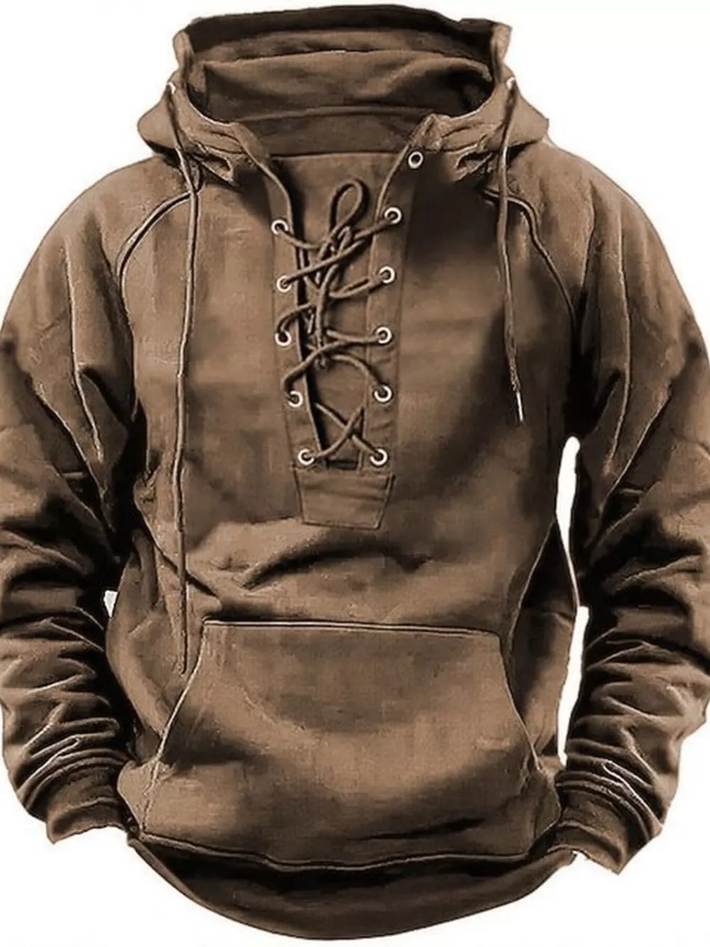 Men's Full Size Lace Up Front Raglan Sleeve Hoodie Plus Size, image 4