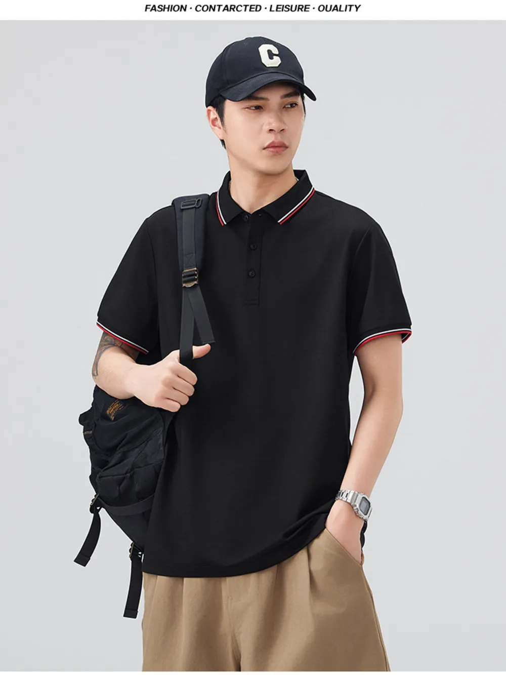 Men's Plus Size Button Detail Short Sleeve Polo