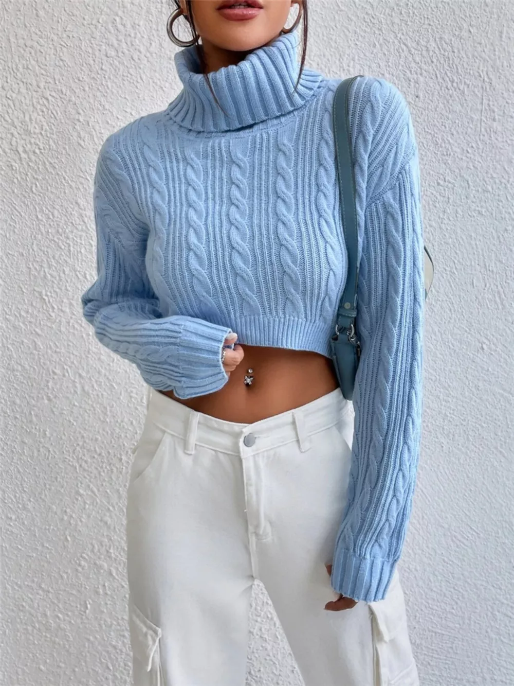 Cable-Knit Turtleneck Long Sleeve Sweater, image 6