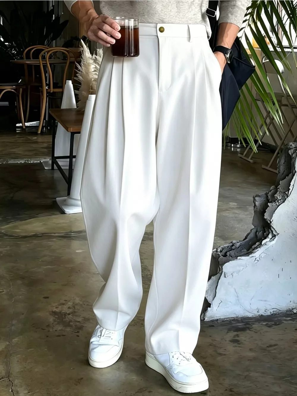 Men's High-Waisted Pleated Wide-Leg Dress Pants, image 3