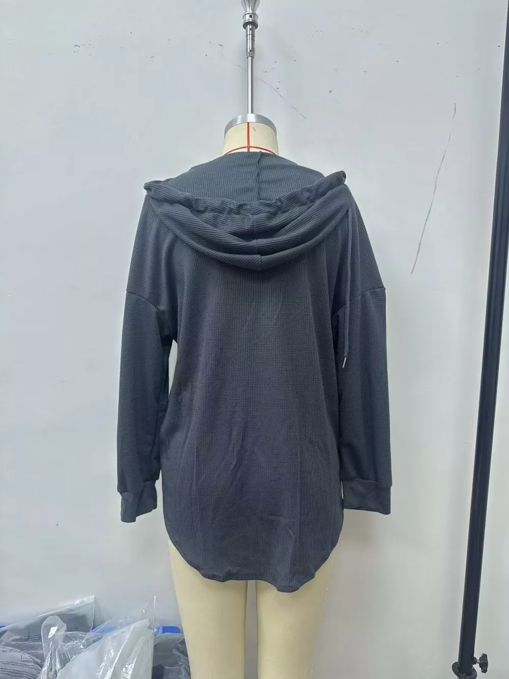 Drawstring Waffle Knit Hoodie, image 12