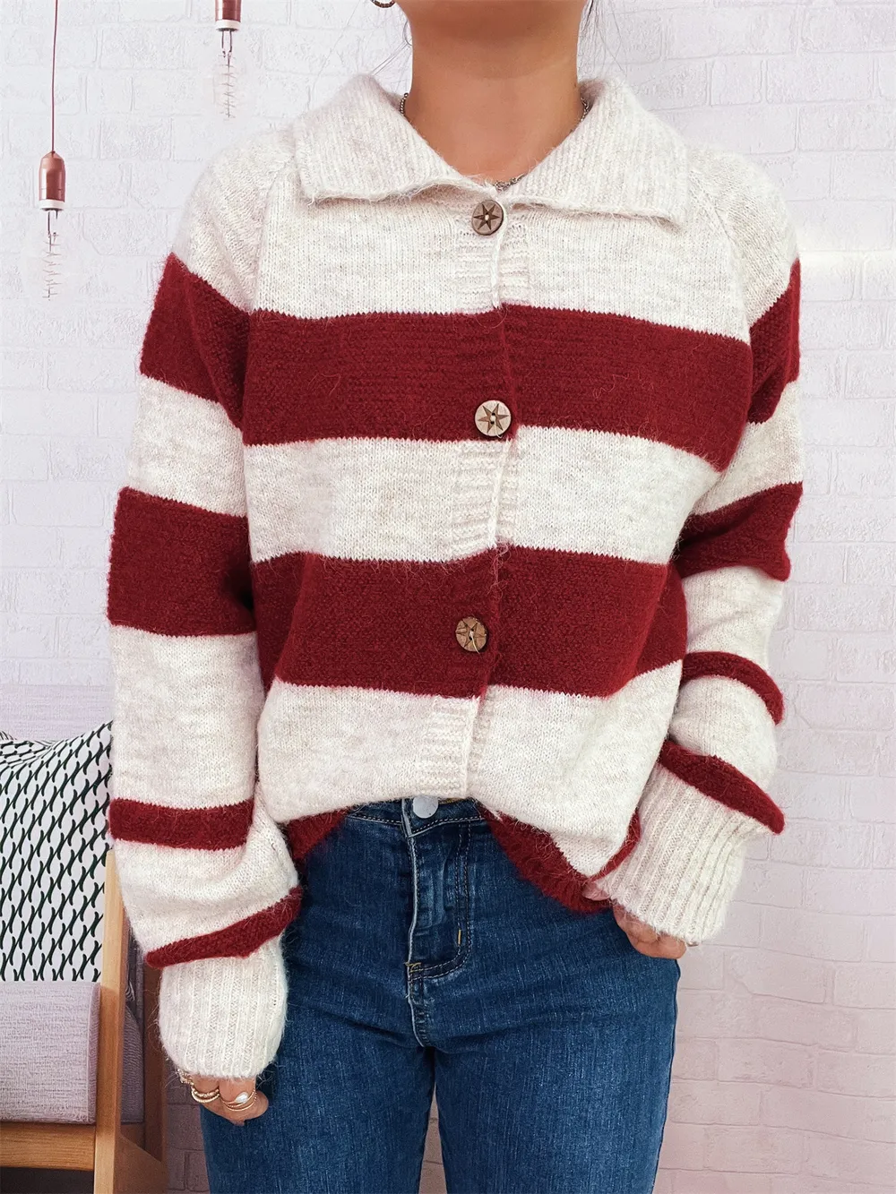 Striped Button-Up Cozy Cardigan, image 5
