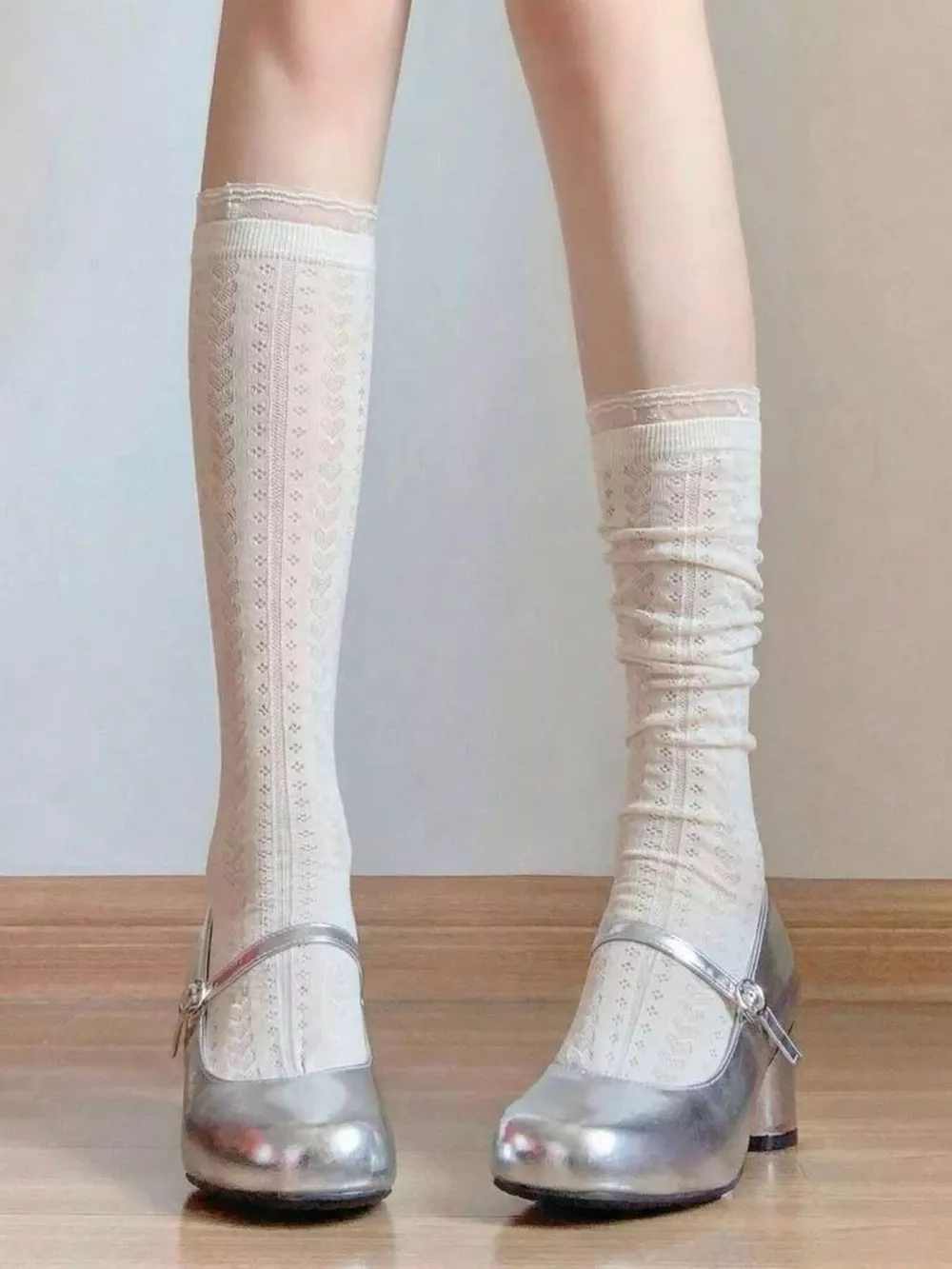 Lace Patterned Mid-Calf Socks, image 3
