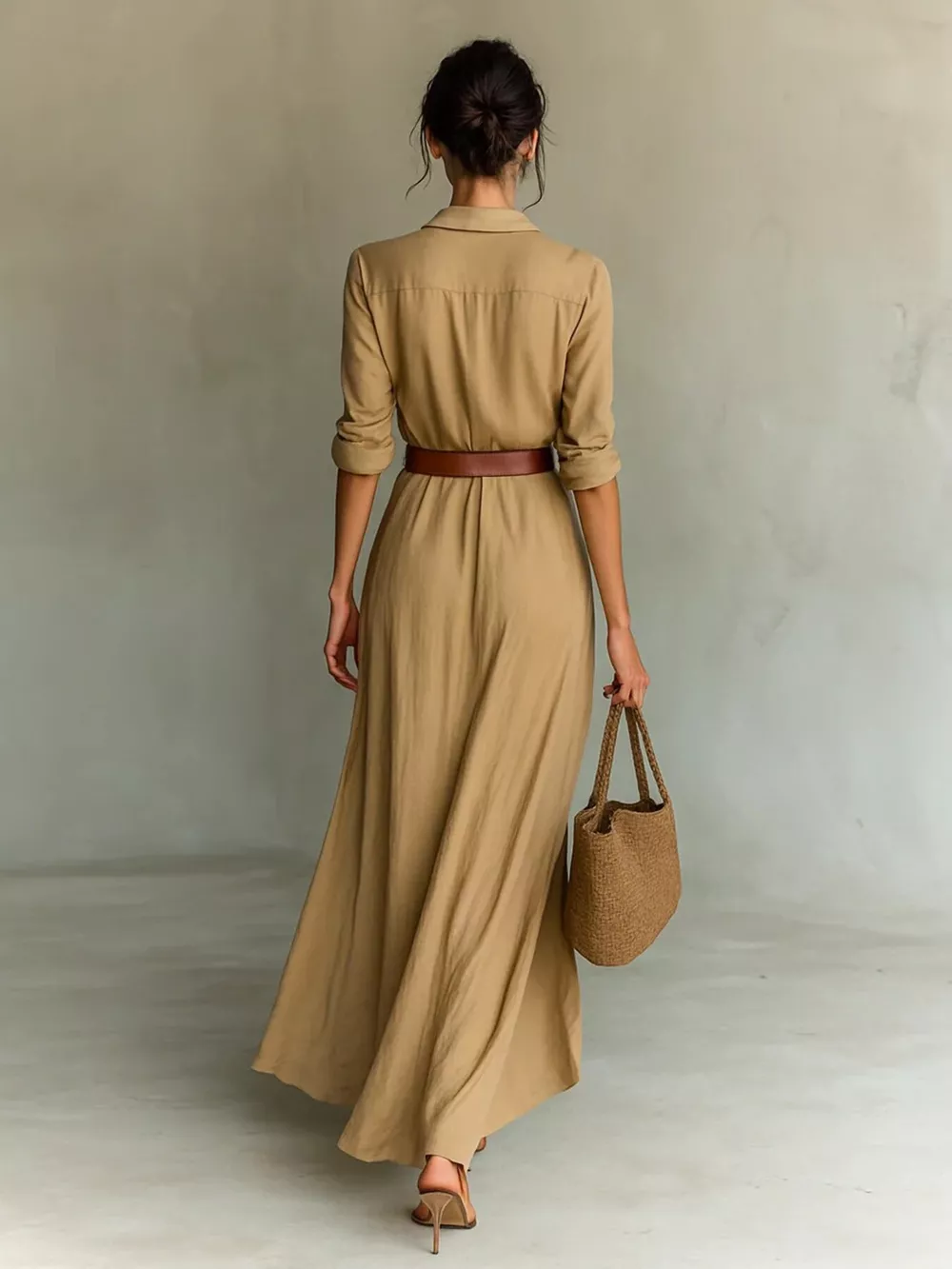 Button Front Long-Sleeve Shirt Maxi Dress, image 3