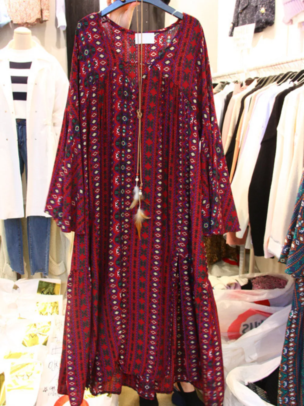 Bohemian Print Midi Dress with Side Slits, image 7