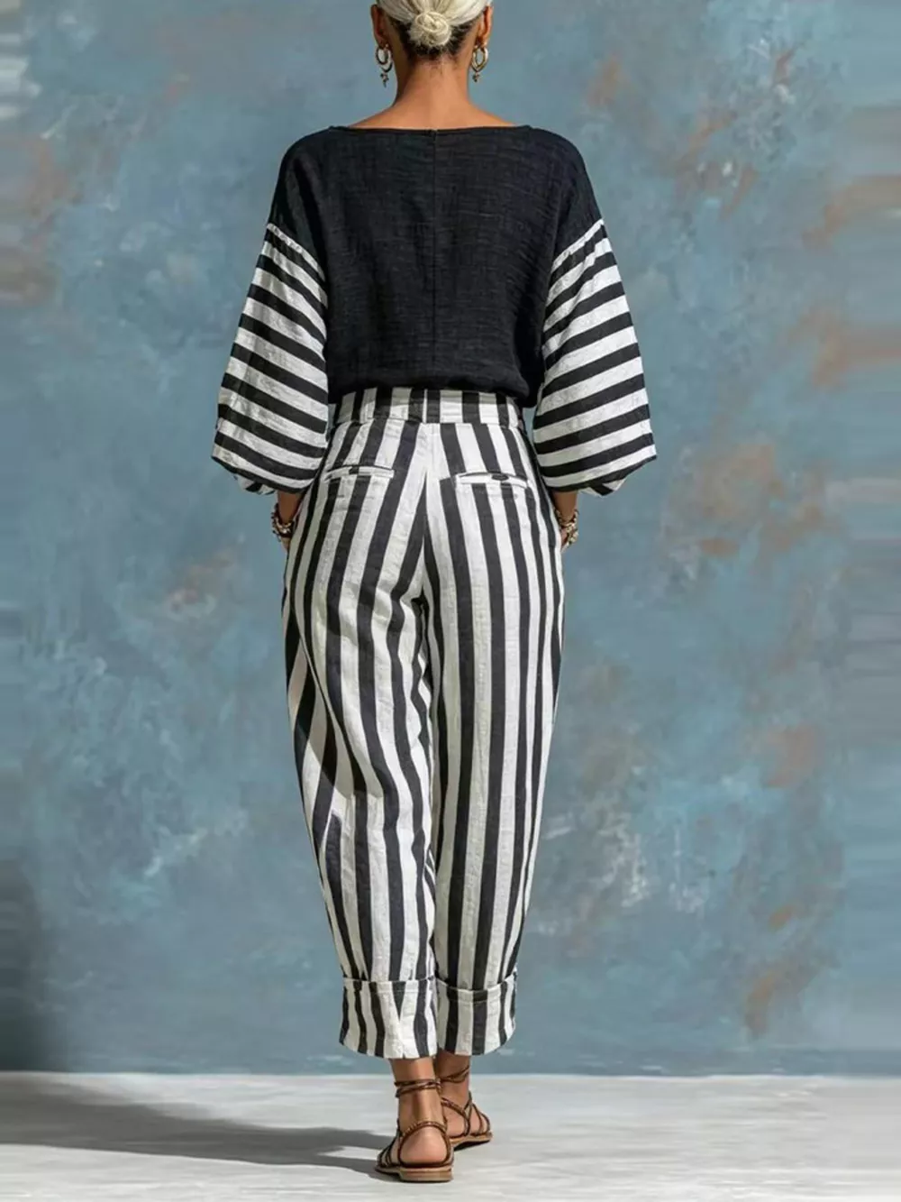 Striped Long Sleeve Top and Pants Set, image 3