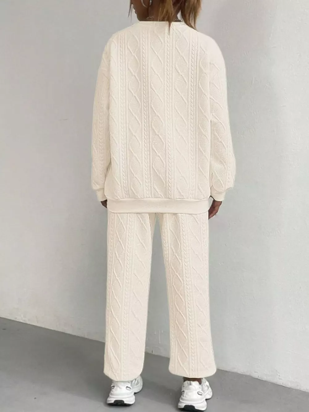 Texture Round Neck Top and Pants Set, image 19