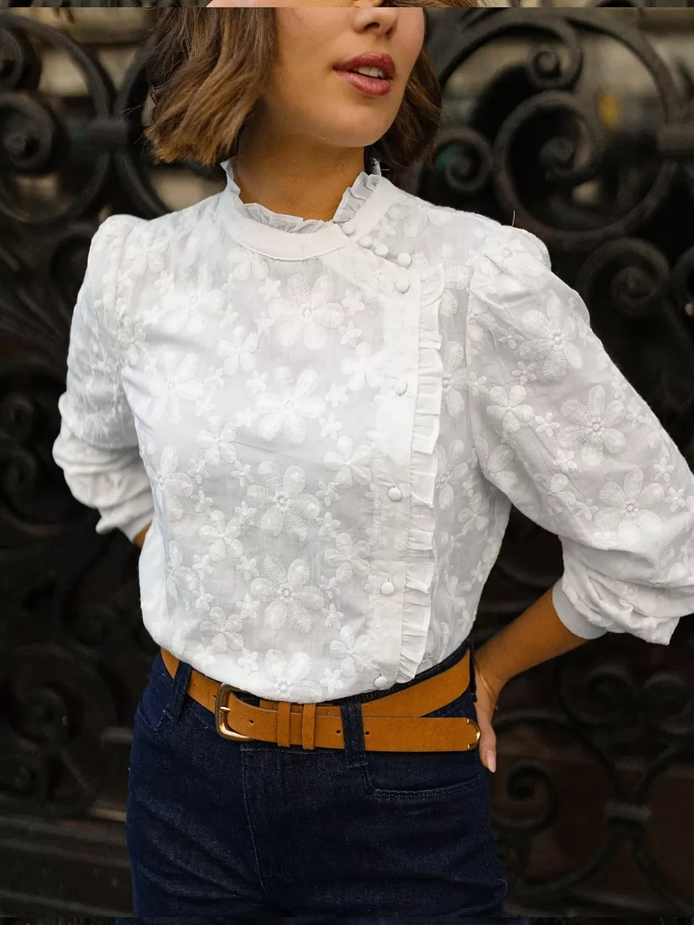 Floral Embroidered Ruffle Trim Blouse, image 4