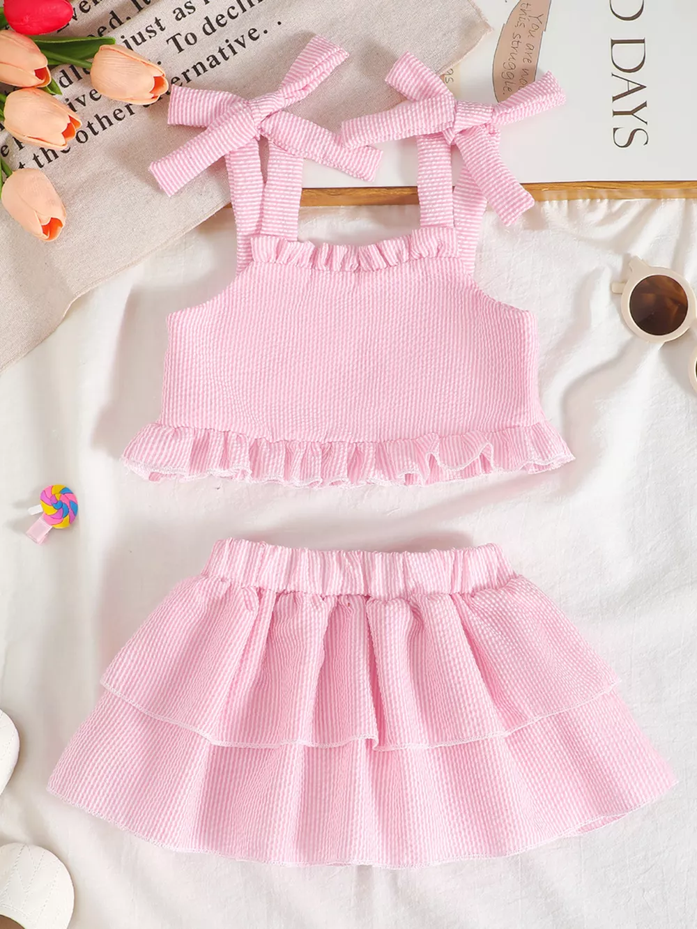 Children's Tie Strap Top & Layered Skirt Set, image 2