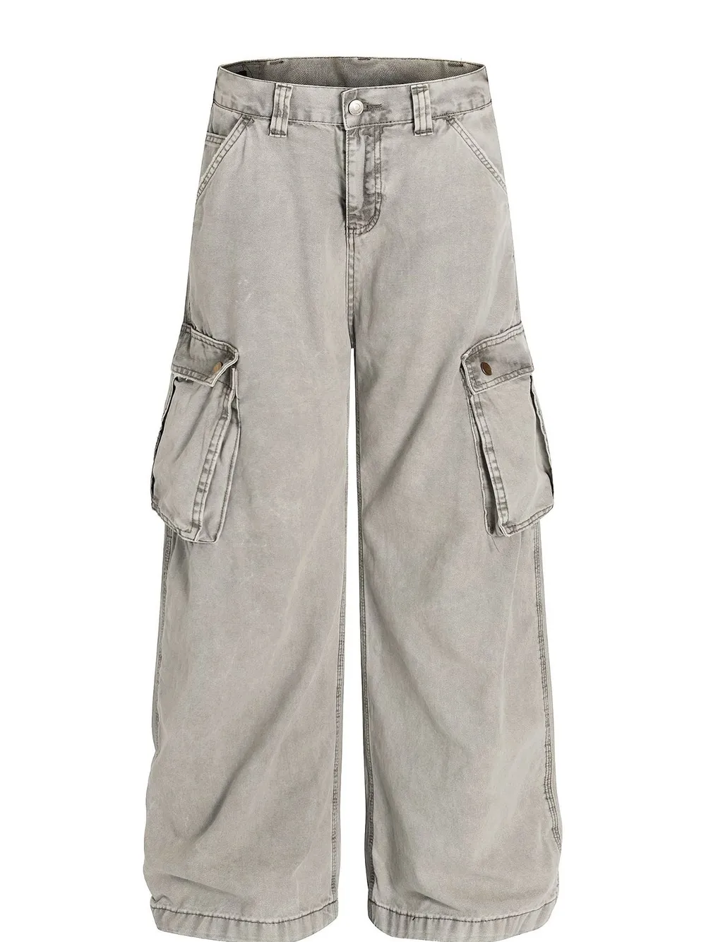 Men's Washed Wide Leg Cargo Jeans with Multiple Pockets