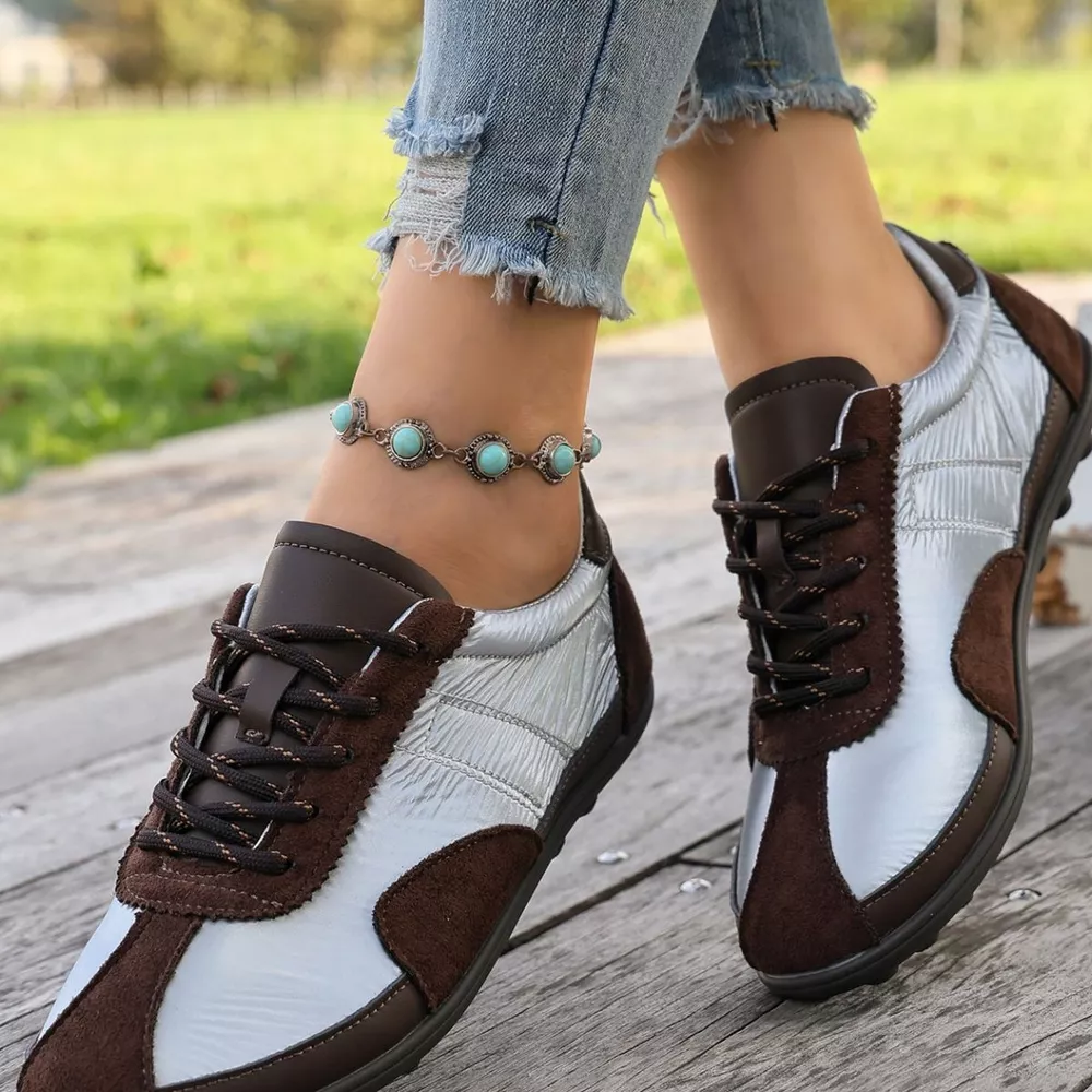Casual Color-Block Suede and Metallic Texture Sneakers, image 3