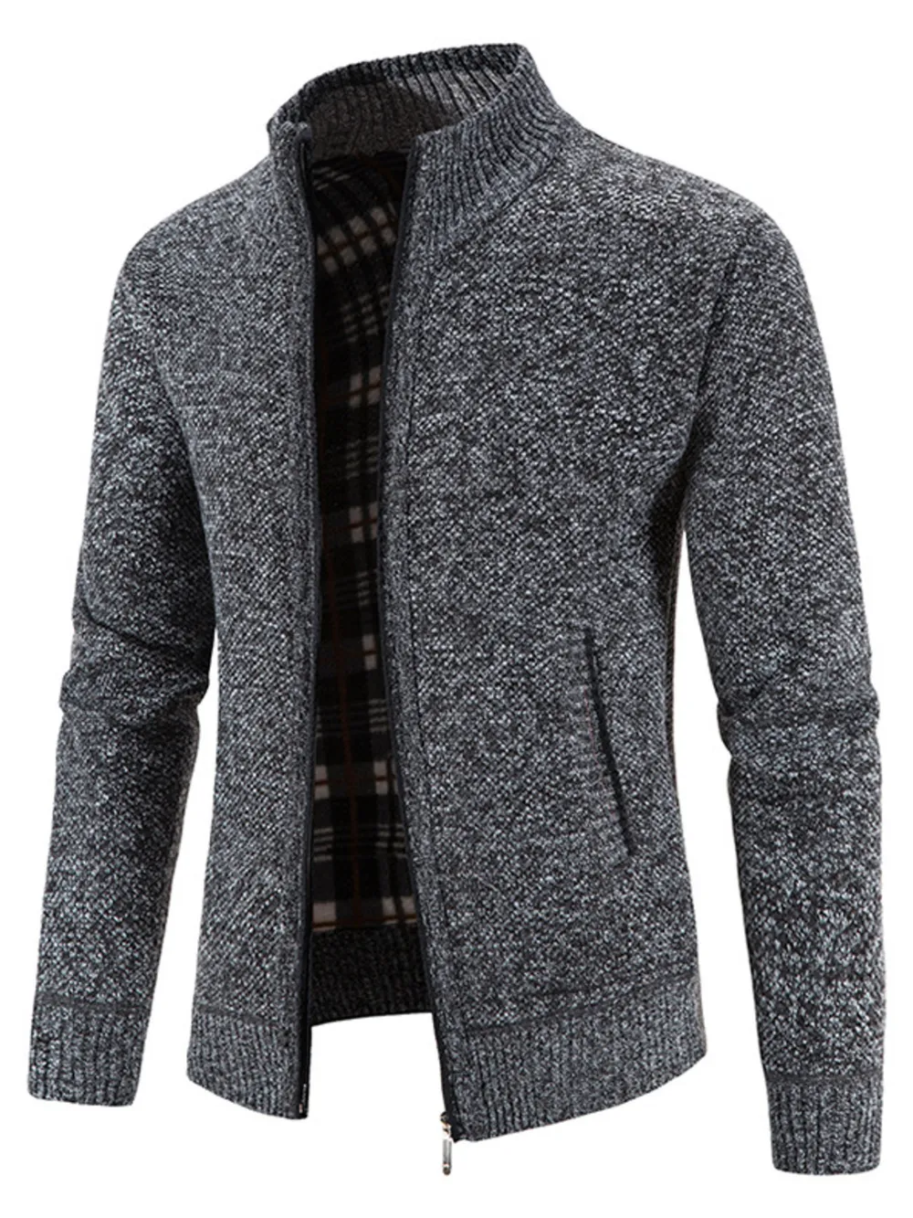Men's Plus Size Zip-Up Sweater Cardigan with Stand Collar, image 20