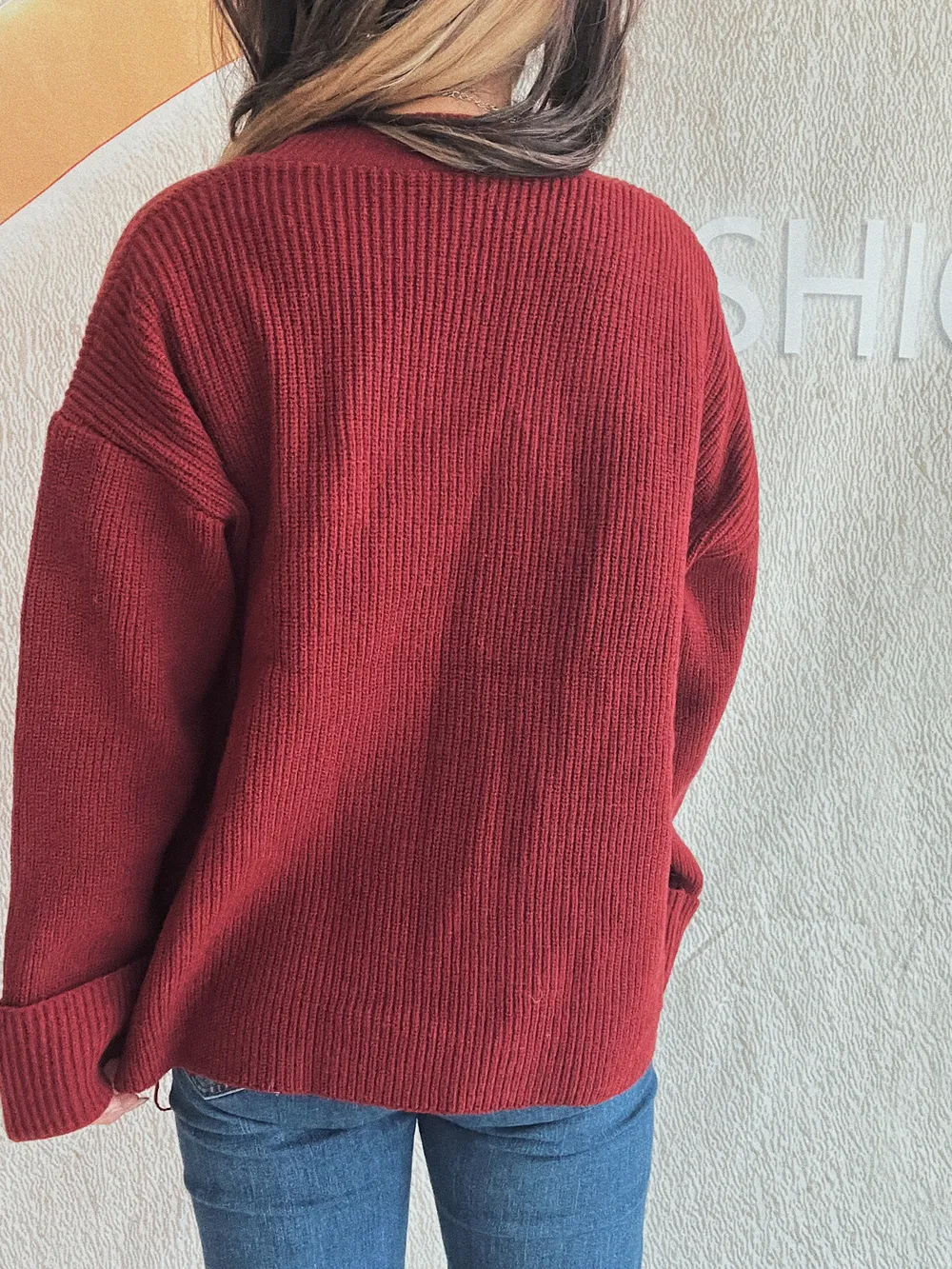 Button-Front Ribbed Cardigan with V-Neck, image 14