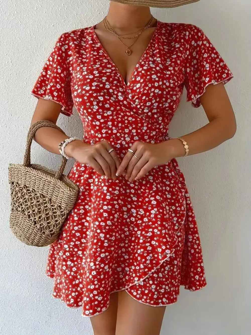 Floral Flutter Sleeve Wrap Mini Dress, image 22